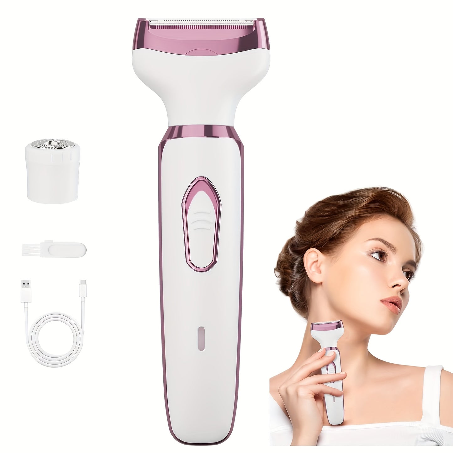 4in1 Women's Electric Hair Remover Multifunctional Women's Electric Shaver Trimmer Set Bikini Line Trimmer for Women USB Rechargeable for Eyebrows, Nose, Face Legs Hair Removal Portable Gentle Perfect Gift for Women