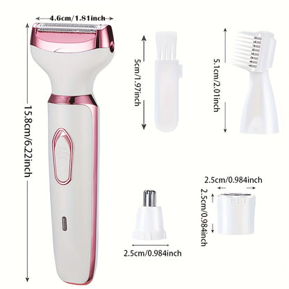 4in1 Women's Electric Hair Remover Multifunctional Women's Electric Shaver Trimmer Set Bikini Line Trimmer for Women USB Rechargeable for Eyebrows, Nose, Face Legs Hair Removal Portable Gentle Perfect Gift for Women