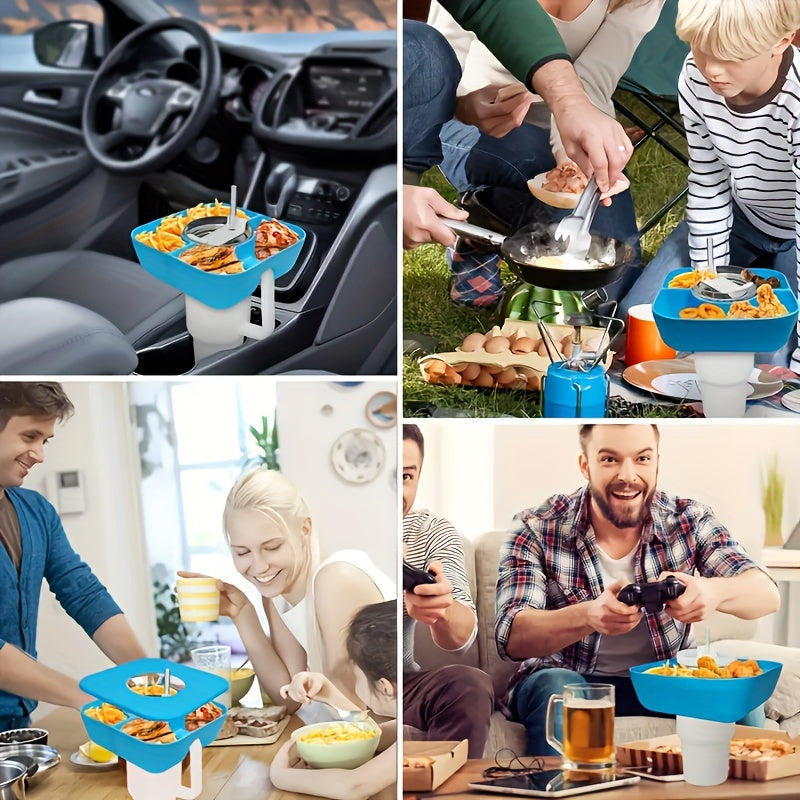 1pc Square Silicone Snack Trays With LIDS Are Used With Stanley Cups, Snack Bowl, Reusable Snack Holder, Snack Ring For 40 Oz Tumbler With Handle For Restaurant