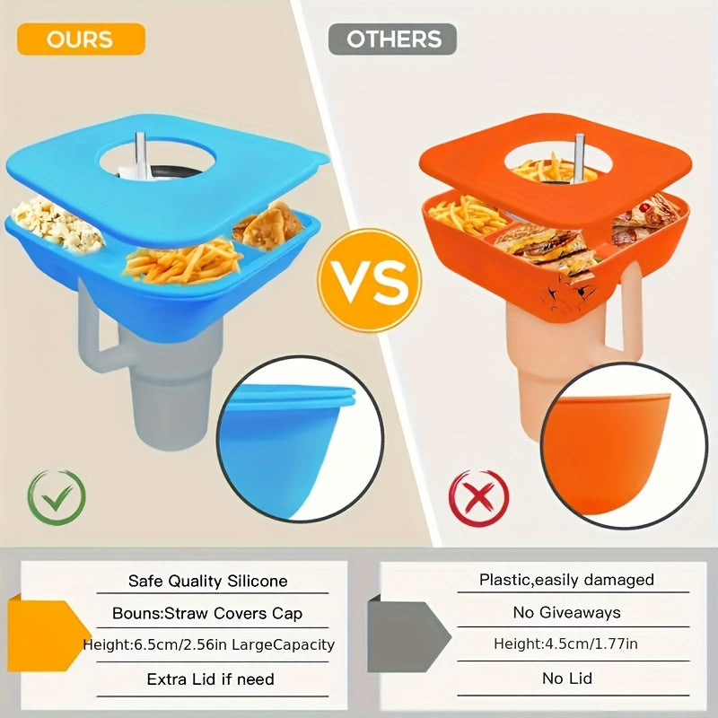 1pc Square Silicone Snack Trays With LIDS Are Used With Stanley Cups, Snack Bowl, Reusable Snack Holder, Snack Ring For 40 Oz Tumbler With Handle For Restaurant