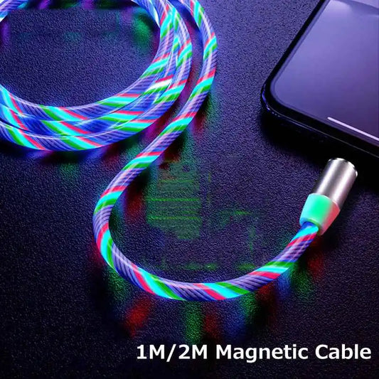 1M 2M Magnetic Cable Micro USB Type C Flow Luminous Lighting Cord Fast Charging Mobile Phone Magnet Charger For iPhone 11 Xiaomi