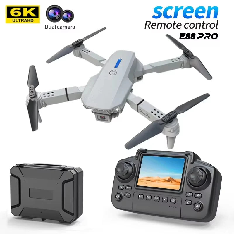 New Upgraded Drone E88 Pro 4K Dual-Camera HD Aerial Photography Dron with Screen Foldable Quadcopter RC Toy for Kids Boys Gifts