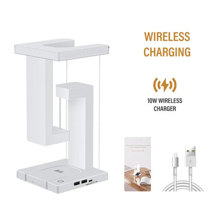 LED Night Lamp Creativity Physics Balance Suspension Table Desk Lamp Wireless Charger Decoration Home Bedroom Room Decor Light
