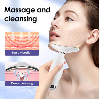 Neck Face Beauty Device Vibration Massage Double Chin Remover LED Anti Wrinkle Skin Tightening Facial Massager