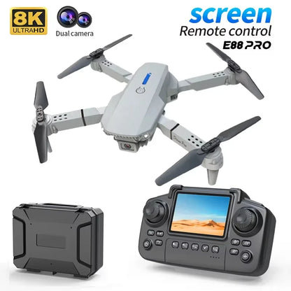 New Upgraded Drone E88 Pro 4K Dual-Camera HD Aerial Photography Dron with Screen Foldable Quadcopter RC Toy for Kids Boys Gifts