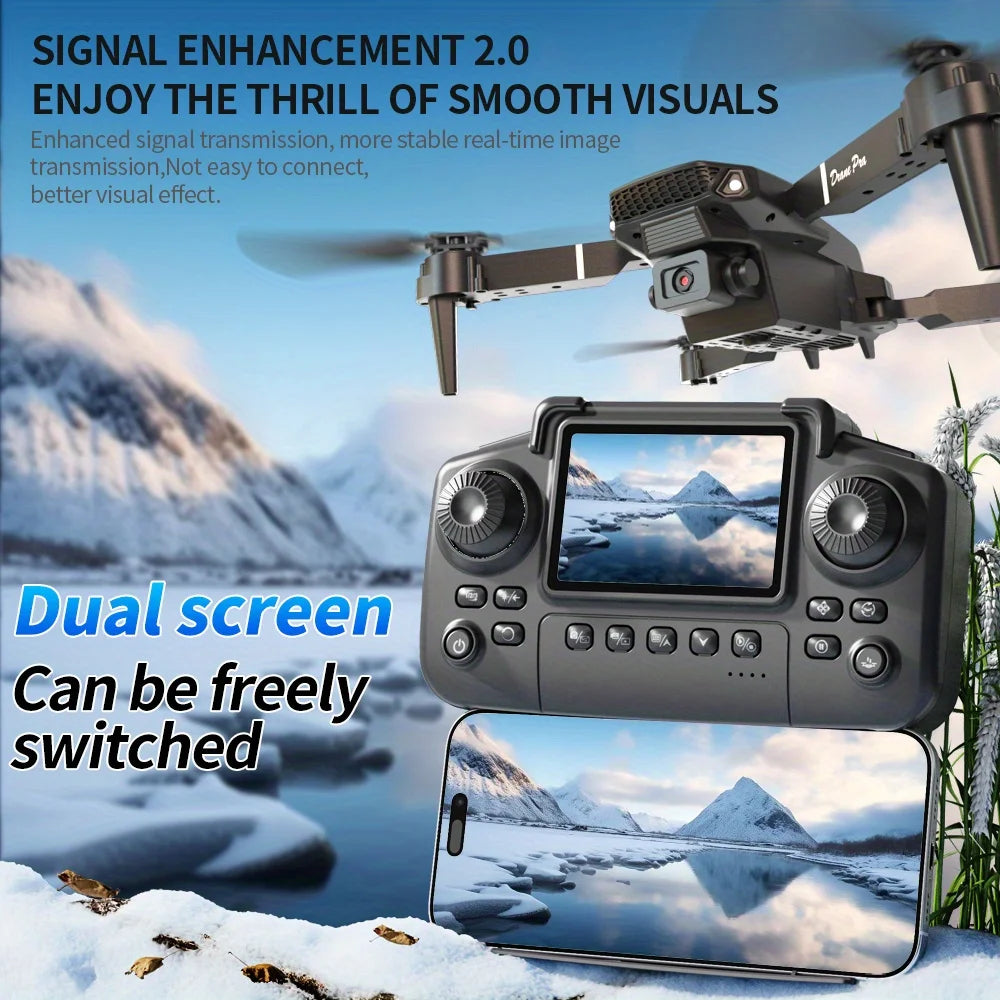 New Upgraded Drone E88 Pro 4K Dual-Camera HD Aerial Photography Dron with Screen Foldable Quadcopter RC Toy for Kids Boys Gifts