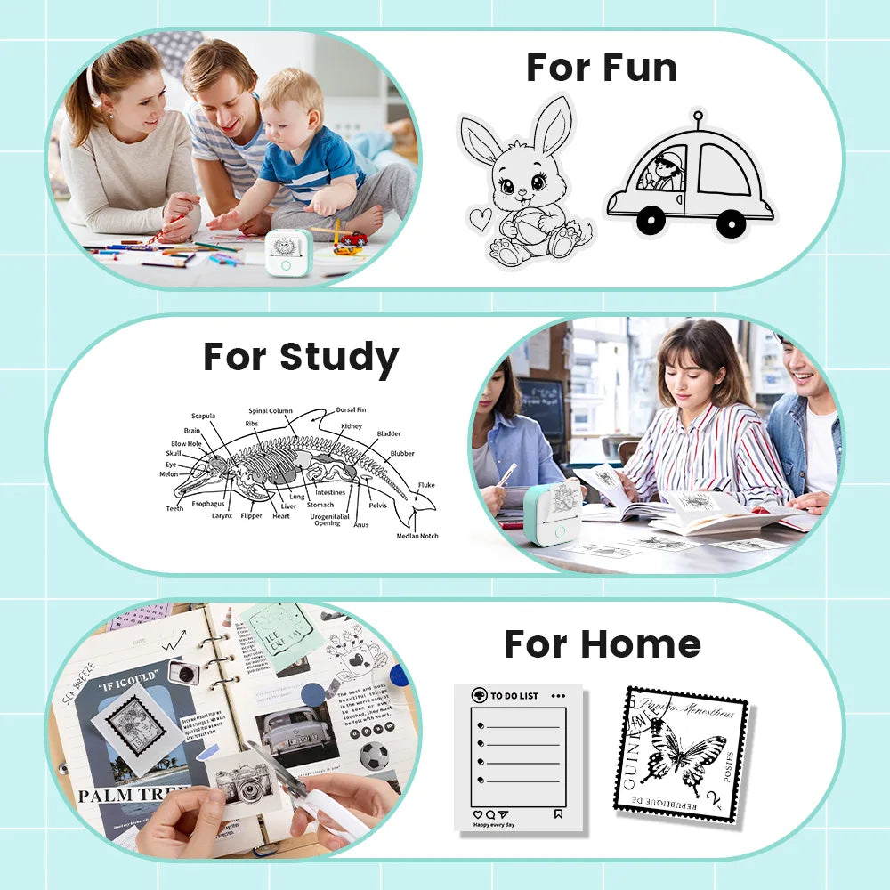 Phomemo T02 Mini Portable Printer Wireless Bluetooth Thermal Printer 53mm Self-Adhesive DIY printing Gift Handbook Labels