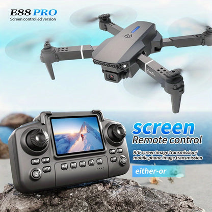 New Upgraded Drone E88 Pro 4K Dual-Camera HD Aerial Photography Dron with Screen Foldable Quadcopter RC Toy for Kids Boys Gifts
