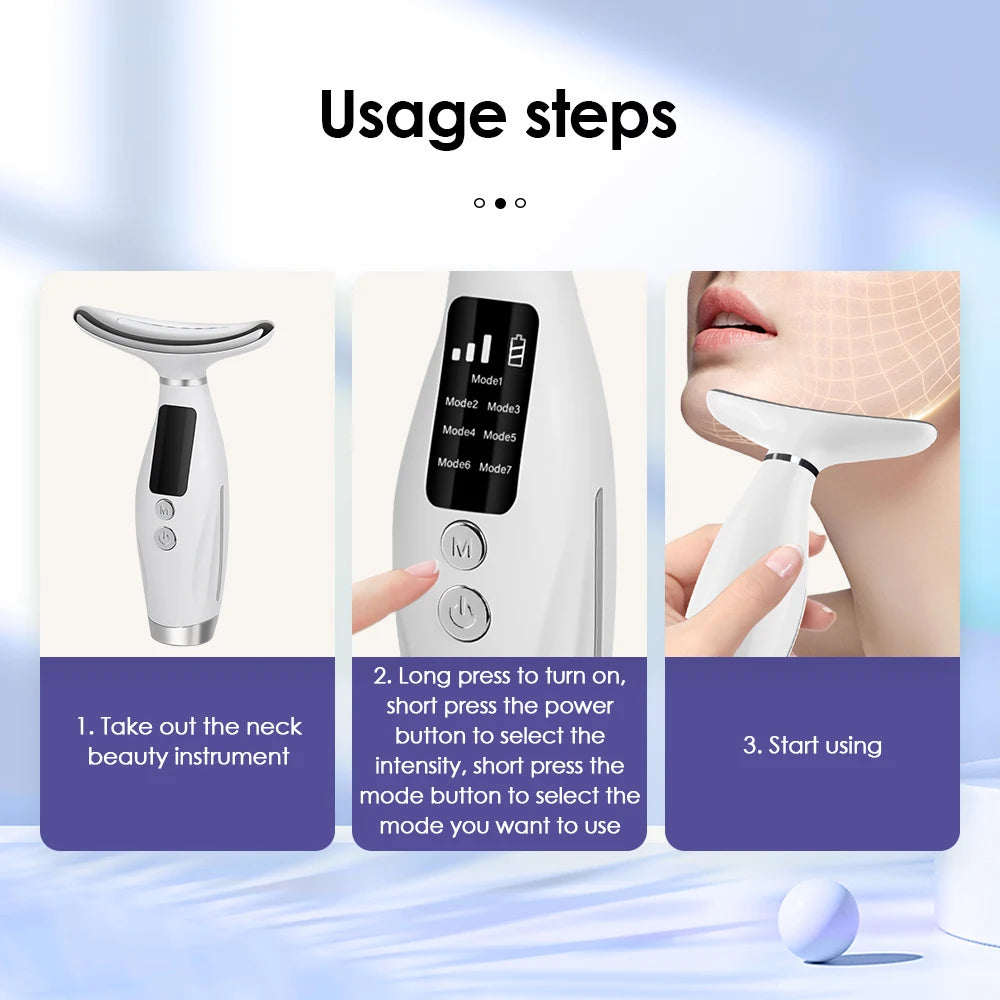 Neck Face Beauty Device Vibration Massage Double Chin Remover LED Anti Wrinkle Skin Tightening Facial Massager
