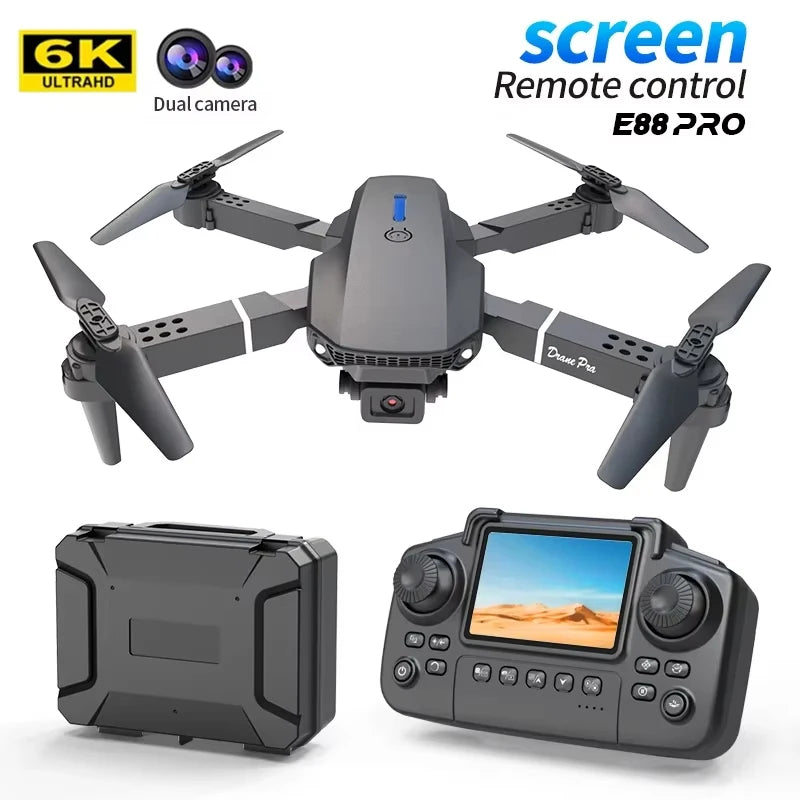 New Upgraded Drone E88 Pro 4K Dual-Camera HD Aerial Photography Dron with Screen Foldable Quadcopter RC Toy for Kids Boys Gifts