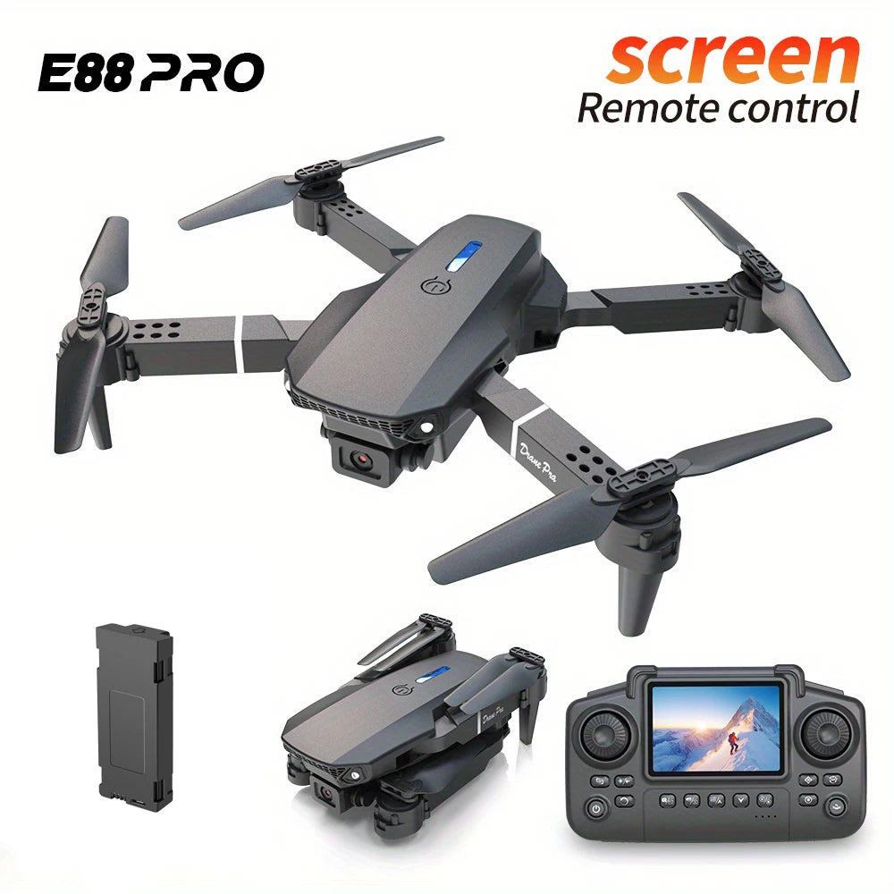 New Upgraded Drone E88 Pro 4K Dual-Camera HD Aerial Photography Dron with Screen Foldable Quadcopter RC Toy for Kids Boys Gifts