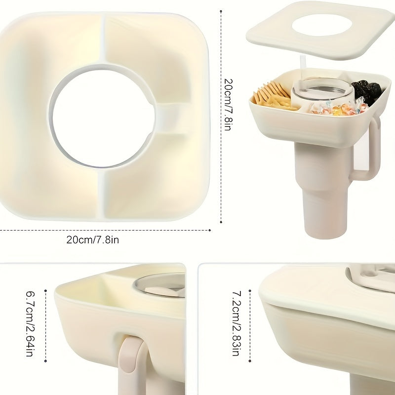 1pc Square Silicone Snack Trays With LIDS Are Used With Stanley Cups, Snack Bowl, Reusable Snack Holder, Snack Ring For 40 Oz Tumbler With Handle For Restaurant