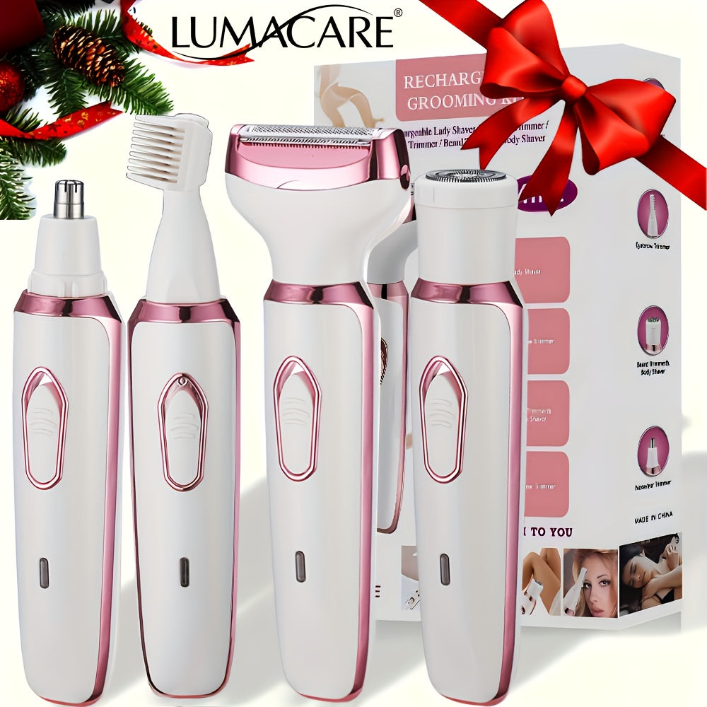 4in1 Women's Electric Hair Remover Multifunctional Women's Electric Shaver Trimmer Set Bikini Line Trimmer for Women USB Rechargeable for Eyebrows, Nose, Face Legs Hair Removal Portable Gentle Perfect Gift for Women